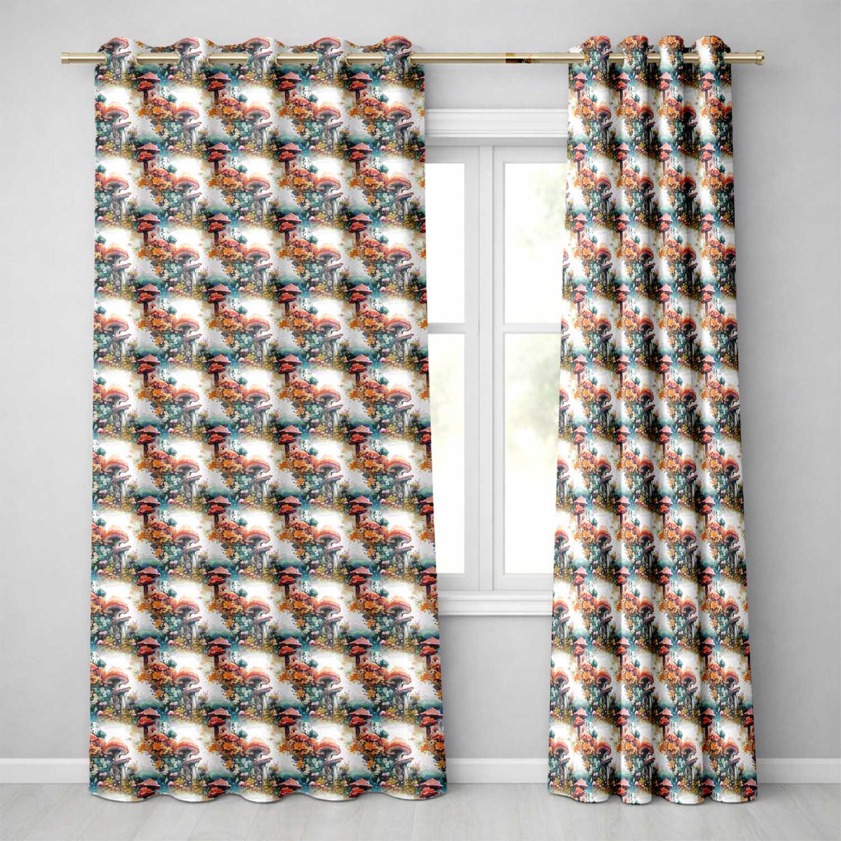 Watercolor Fantasy Mushrooms Floral Seamless Pattern  Readymade Eyelet Ring Top Thermal 100% Blackout Curtains