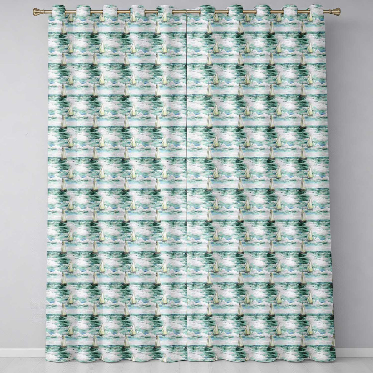Vintage Sailing Boats Ocean Waves Seamless Pattern  Readymade Eyelet Ring Top Thermal 100% Blackout Curtains