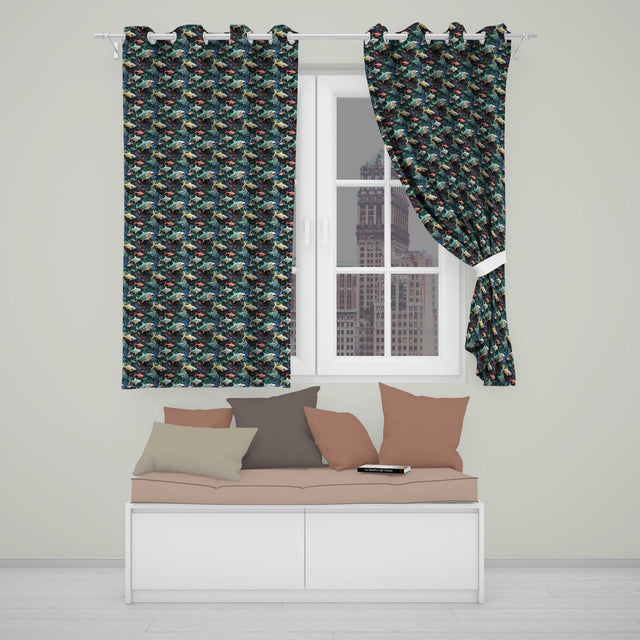 Colorful Tropical Fish Dense Foliage Seamless Pattern  Readymade Eyelet Ring Top Thermal 100% Blackout Curtains
