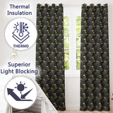 Golden Swan Dark Leaves Floral Night Seamless Pattern  Readymade Eyelet Ring Top Thermal 100% Blackout Curtains