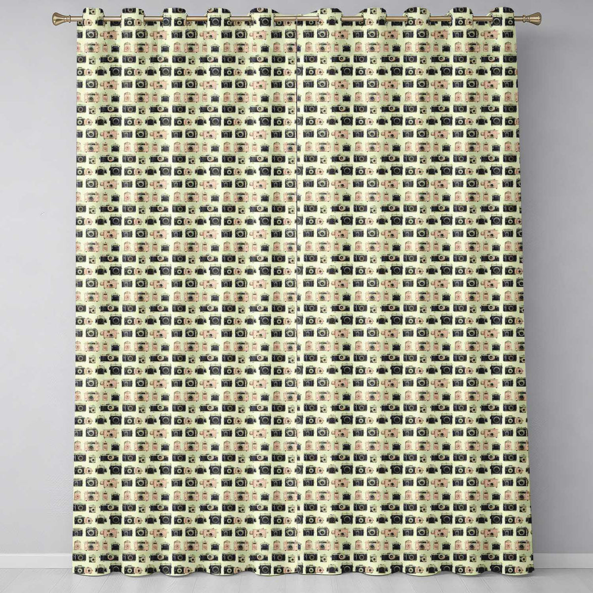 Vintage Camera Collection  Photography Seamless Pattern  Readymade Eyelet Ring Top Thermal 100% Blackout Curtains