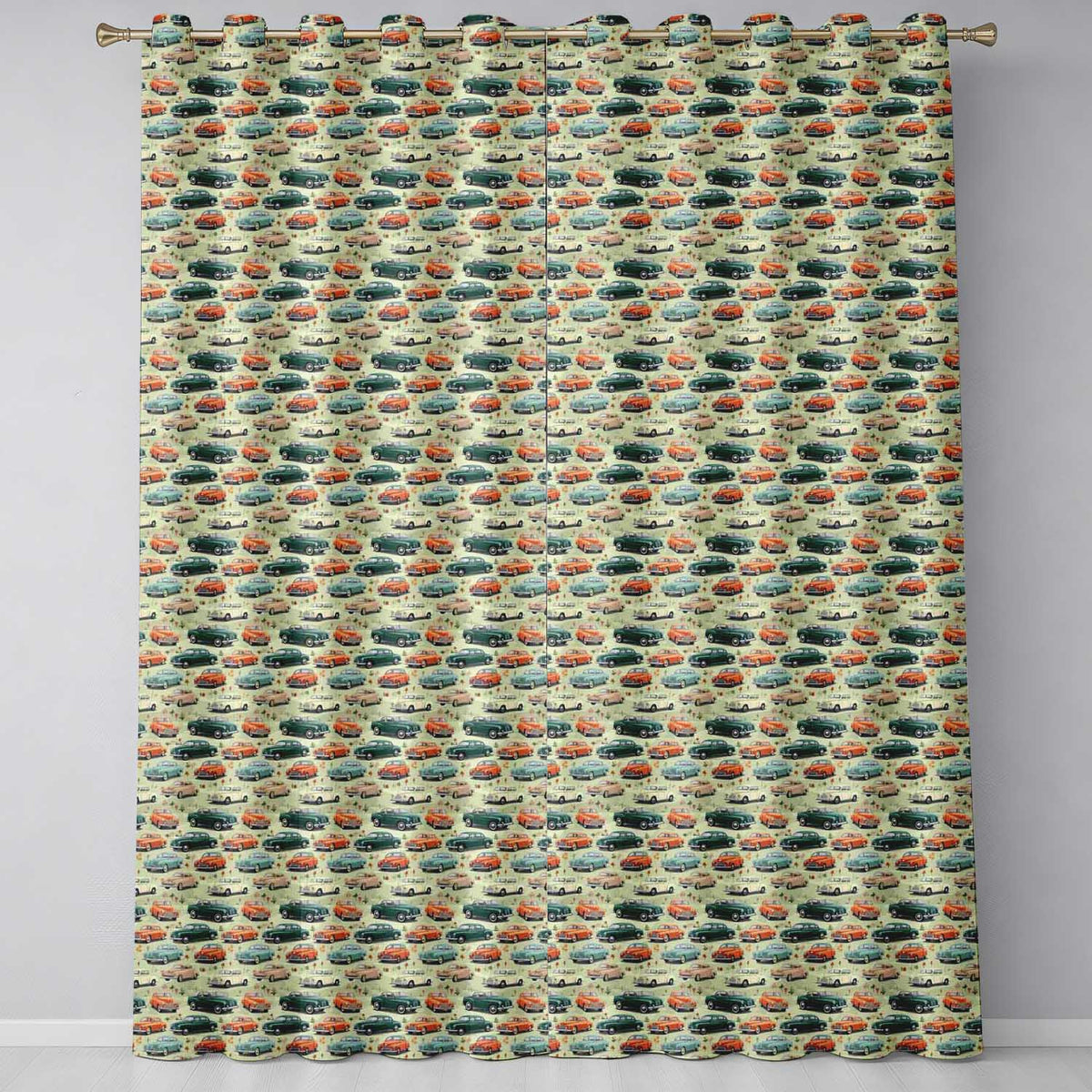 Colorful Classic Cars with Floral Detail Seamless Pattern  Readymade Eyelet Ring Top Thermal 100% Blackout Curtains