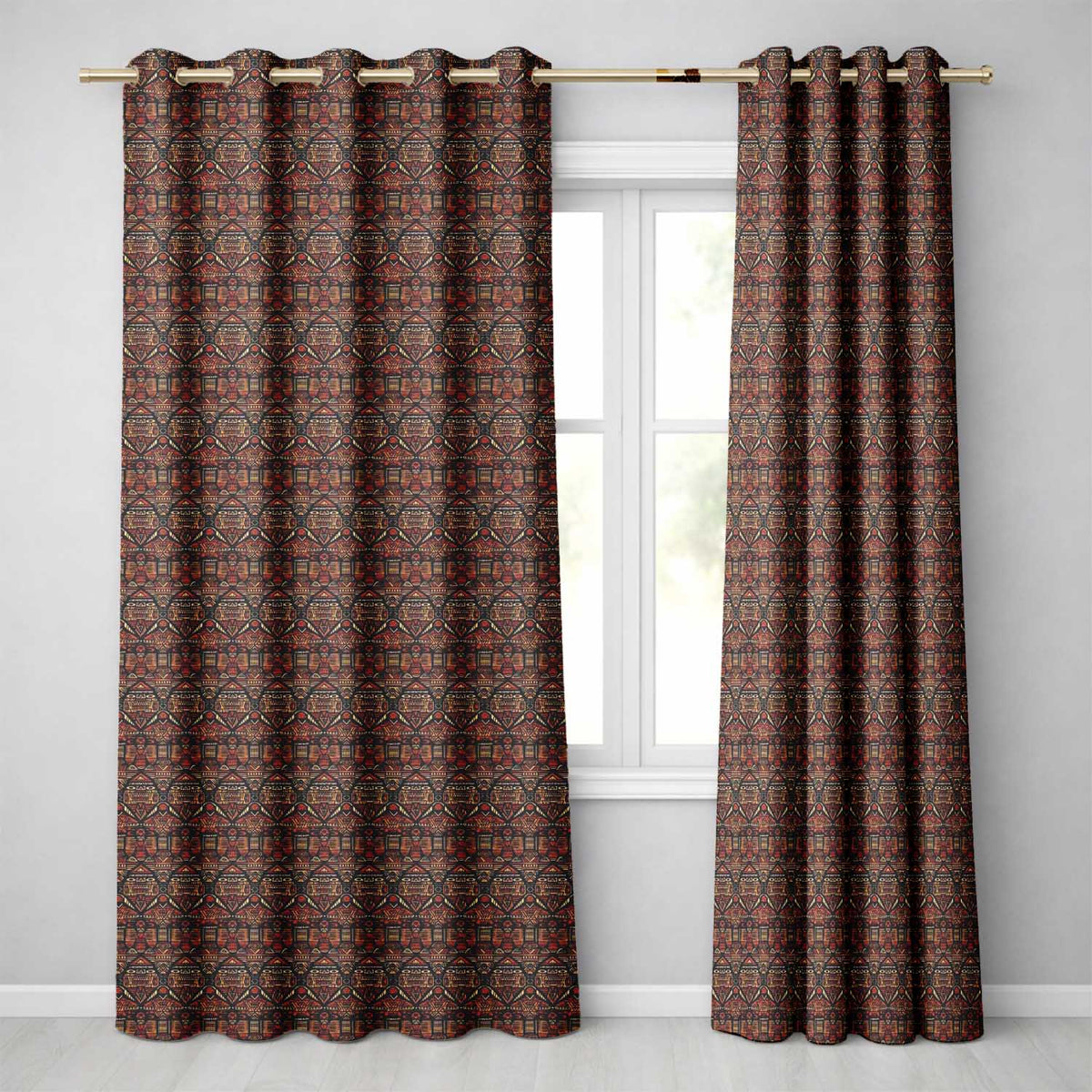 African Tribal Mask Motif Pattern Seamless Pattern  Readymade Eyelet Ring Top Thermal 100% Blackout Curtains