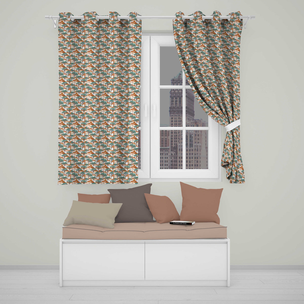 Desert Landscape Trees Nature Seamless Pattern  Readymade Eyelet Ring Top Thermal 100% Blackout Curtains