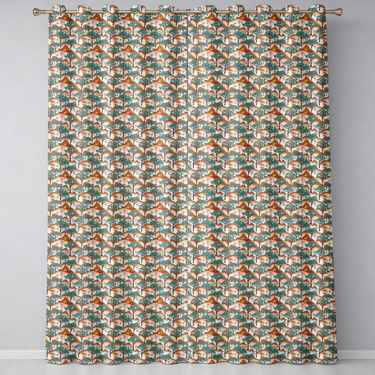 Desert Landscape Trees Nature Seamless Pattern  Readymade Eyelet Ring Top Thermal 100% Blackout Curtains