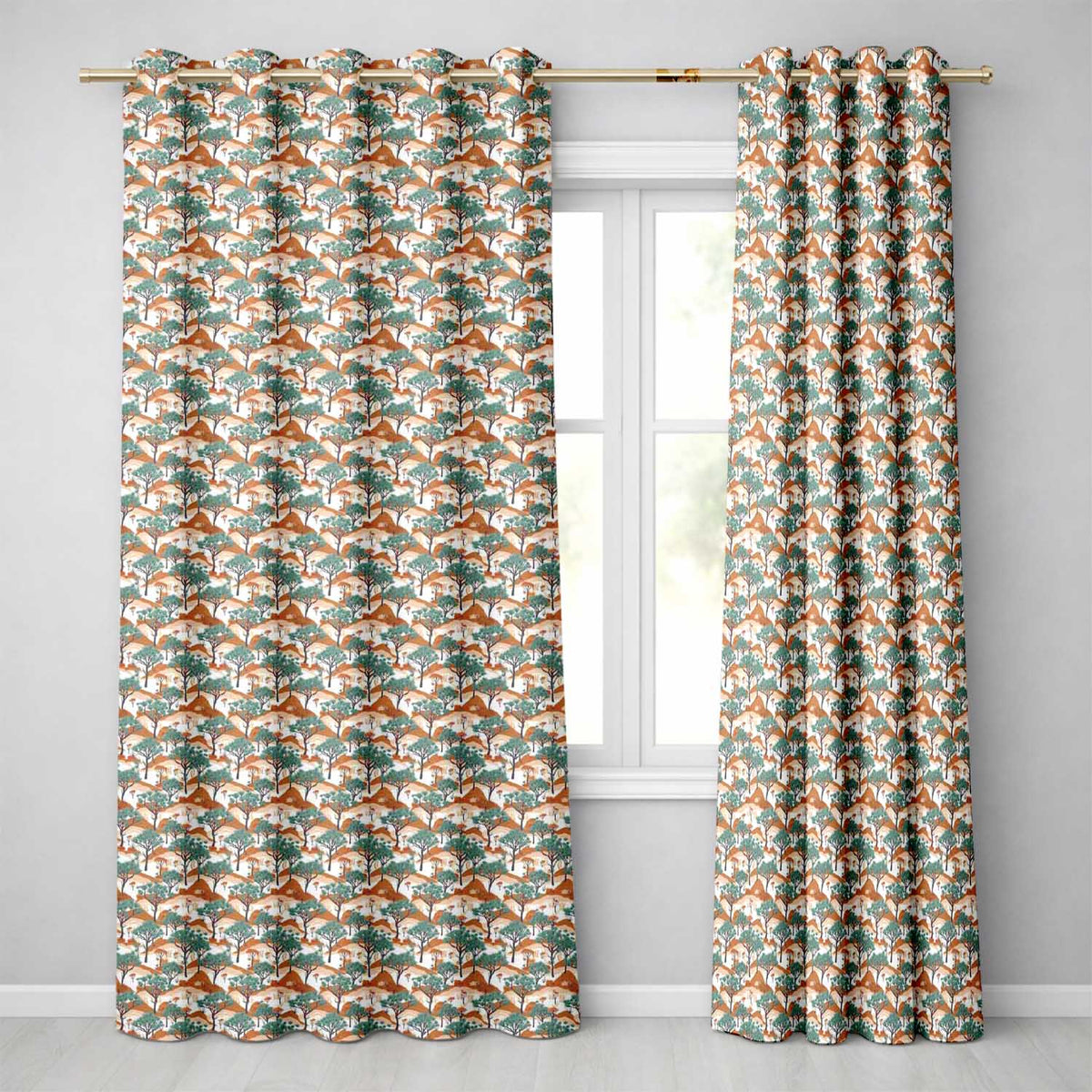 Desert Landscape Trees Nature Seamless Pattern  Readymade Eyelet Ring Top Thermal 100% Blackout Curtains