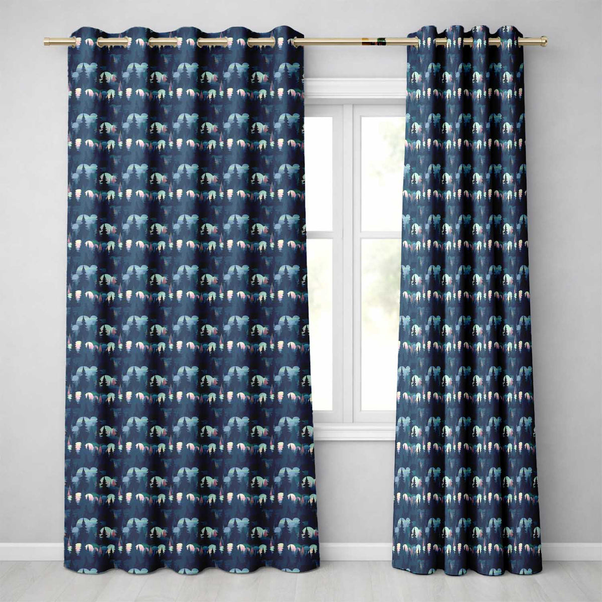 Moonlit Forest Silhouette Pattern Seamless Pattern  Readymade Eyelet Ring Top Thermal 100% Blackout Curtains