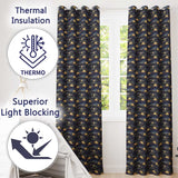 Golden Moon Ocean Waves Abstract Night Seamless Pattern  Readymade Eyelet Ring Top Thermal 100% Blackout Curtains
