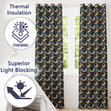 Golden Crescent Moon Ocean Waves Night Seamless Pattern  Readymade Eyelet Ring Top Thermal 100% Blackout Curtains