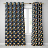 Golden Crescent Moon Ocean Waves Night Seamless Pattern  Readymade Eyelet Ring Top Thermal 100% Blackout Curtains