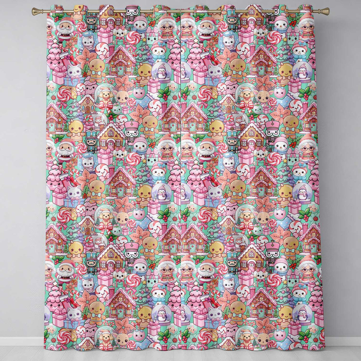 Cute Kawaii Christmas Gingerbread Toy Soldier Candy Seamless Pattern  Readymade Eyelet Ring Top Thermal 100% Blackout Curtains