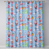 Cute Kawaii Santa Snowman Gift Characters Snow Blue Seamless Pattern  Readymade Eyelet Ring Top Thermal 100% Blackout Curtains