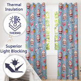 Cute Kawaii Santa Snowman Gift Characters Snow Blue Seamless Pattern  Readymade Eyelet Ring Top Thermal 100% Blackout Curtains