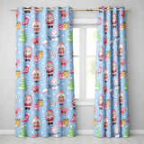 Cute Kawaii Santa Snowman Gift Characters Snow Blue Seamless Pattern  Readymade Eyelet Ring Top Thermal 100% Blackout Curtains