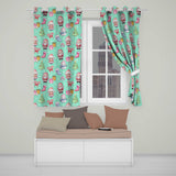 Cute Kawaii Santa Snowman Gift Characters Mint Green Background Seamless Pattern Readymade Eyelet Ring Top Thermal 100% Blackout Curtains