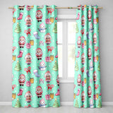 Cute Kawaii Santa Snowman Gift Characters Mint Green Background Seamless Pattern Readymade Eyelet Ring Top Thermal 100% Blackout Curtains