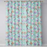 Cute Kawaii Christmas Pets Snow Globe Gifts Teal Background Seamless Pattern Readymade Eyelet Ring Top Thermal 100% Blackout Curtains