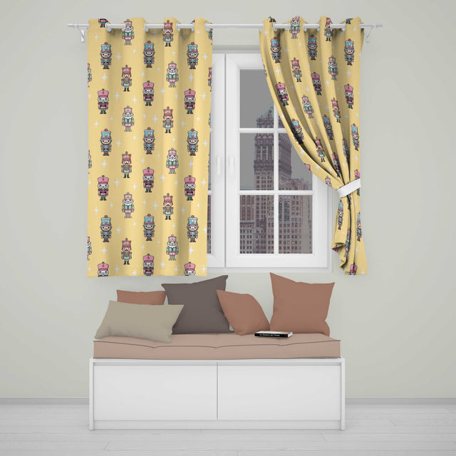 Cute Nutcracker Soldiers Soft Beige Background Seamless Pattern  Readymade Eyelet Ring Top Thermal 100% Blackout Curtains