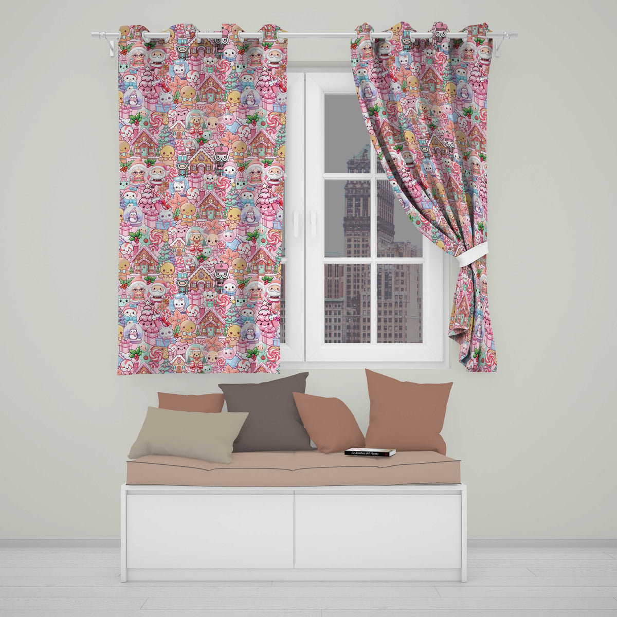 Cute Christmas Gingerbread Candy Soft Pink Background Seamless Pattern  Readymade Eyelet Ring Top Thermal 100% Blackout Curtains