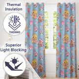 Cute Gingerbread Girl Candy House Sweet Blue Stripe Background Seamless Pattern  Readymade Eyelet Ring Top Thermal 100% Blackout Curtains