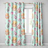 Cute Gingerbread Girl Candy House Sweet Mint Stripe Background Seamless Pattern  Readymade Eyelet Ring Top Thermal 100% Blackout Curtains
