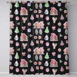 Christmas Gingerbread House Snowman Deer Seamless Pattern Black Background  Readymade Eyelet Ring Top Thermal 100% Blackout Curtains