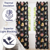 Easter Chick Bunny Macaron Carrot Rainbow Seamless Pattern Black Background  Readymade Eyelet Ring Top Thermal 100% Blackout Curtains