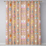 Easter Chick Bunny Macaron Carrot Rainbow Seamless Pattern Peach Background  Readymade Eyelet Ring Top Thermal 100% Blackout Curtains