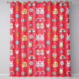 Cute Easter Chick Bunny Carrot Rainbow Basket Seamless Pattern Red Background  Readymade Eyelet Ring Top Thermal 100% Blackout Curtains