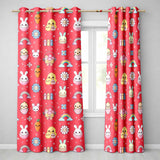 Cute Easter Chick Bunny Carrot Rainbow Basket Seamless Pattern Red Background  Readymade Eyelet Ring Top Thermal 100% Blackout Curtains