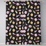 Cute Bunny Donut Ice Cream Kawaii Dessert Seamless Pattern Black Background  Readymade Eyelet Ring Top Thermal 100% Blackout Curtains