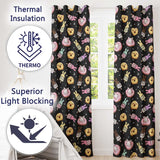 Cute Bunny Donut Ice Cream Kawaii Dessert Seamless Pattern Black Background  Readymade Eyelet Ring Top Thermal 100% Blackout Curtains