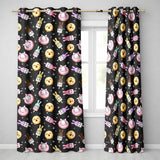 Cute Bunny Donut Ice Cream Kawaii Dessert Seamless Pattern Black Background  Readymade Eyelet Ring Top Thermal 100% Blackout Curtains