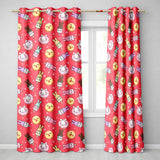 Cute Bunny Donut Ice Cream Kawaii Dessert Seamless Pattern Red Background  Readymade Eyelet Ring Top Thermal 100% Blackout Curtains