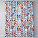 Cute Kawaii Sushi Ramen Dumpling Asian Food Seamless Pattern Blue Background  Readymade Eyelet Ring Top Thermal 100% Blackout Curtains