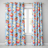 Cute Kawaii Sushi Ramen Dumpling Asian Food Seamless Pattern Blue Background  Readymade Eyelet Ring Top Thermal 100% Blackout Curtains