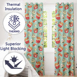 Cute Kawaii Sushi Ramen Dumpling Asian Food Seamless Pattern Teal Background  Readymade Eyelet Ring Top Thermal 100% Blackout Curtains