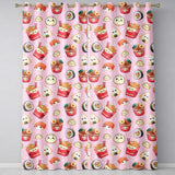 Kawaii Sushi Ramen Dumpling Asian Food Seamless Pattern Soft Pink Background  Readymade Eyelet Ring Top Thermal 100% Blackout Curtains