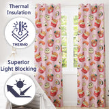 Kawaii Sushi Ramen Dumpling Asian Food Seamless Pattern Soft Pink Background  Readymade Eyelet Ring Top Thermal 100% Blackout Curtains