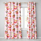 Kawaii Sushi Ramen Dumpling Asian Food Seamless Pattern Soft Pink Background  Readymade Eyelet Ring Top Thermal 100% Blackout Curtains
