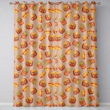 Cute Kawaii Burger Fries Hotdog Fast Food Seamless Pattern Beige Background  Readymade Eyelet Ring Top Thermal 100% Blackout Curtains