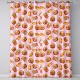 Cute Kawaii Burger Fries Hotdog Fast Food Seamless Pattern Soft Pink Background  Readymade Eyelet Ring Top Thermal 100% Blackout Curtains