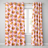 Cute Kawaii Burger Fries Hotdog Fast Food Seamless Pattern Soft Pink Background  Readymade Eyelet Ring Top Thermal 100% Blackout Curtains