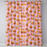 Kawaii Burger Fries Hotdog Fast Food Seamless Pattern Pastel Pink Background  Readymade Eyelet Ring Top Thermal 100% Blackout Curtains