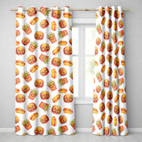 Cute Kawaii Burger Fries Hotdog Fast Food Seamless Pattern Grey Background  Readymade Eyelet Ring Top Thermal 100% Blackout Curtains