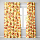 Cute Kawaii Burger Fries Hotdog Fast Food Seamless Pattern Beige Background  Readymade Eyelet Ring Top Thermal 100% Blackout Curtains