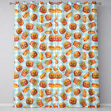 Kawaii Burger Fries Hotdog Fast Food Seamless Pattern Blue Gingham Background  Readymade Eyelet Ring Top Thermal 100% Blackout Curtains