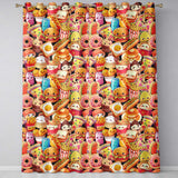 Cute Kawaii Fast Food Junk Food Snack Collage Seamless Pattern Black Background  Readymade Eyelet Ring Top Thermal 100% Blackout Curtains