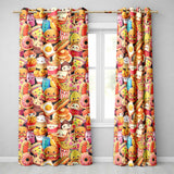 Cute Kawaii Fast Food Junk Food Snack Collage Seamless Pattern Black Background  Readymade Eyelet Ring Top Thermal 100% Blackout Curtains