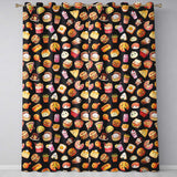 Cute Kawaii Fast Food Sushi Dessert Snacks Seamless Pattern Black Background  Readymade Eyelet Ring Top Thermal 100% Blackout Curtains